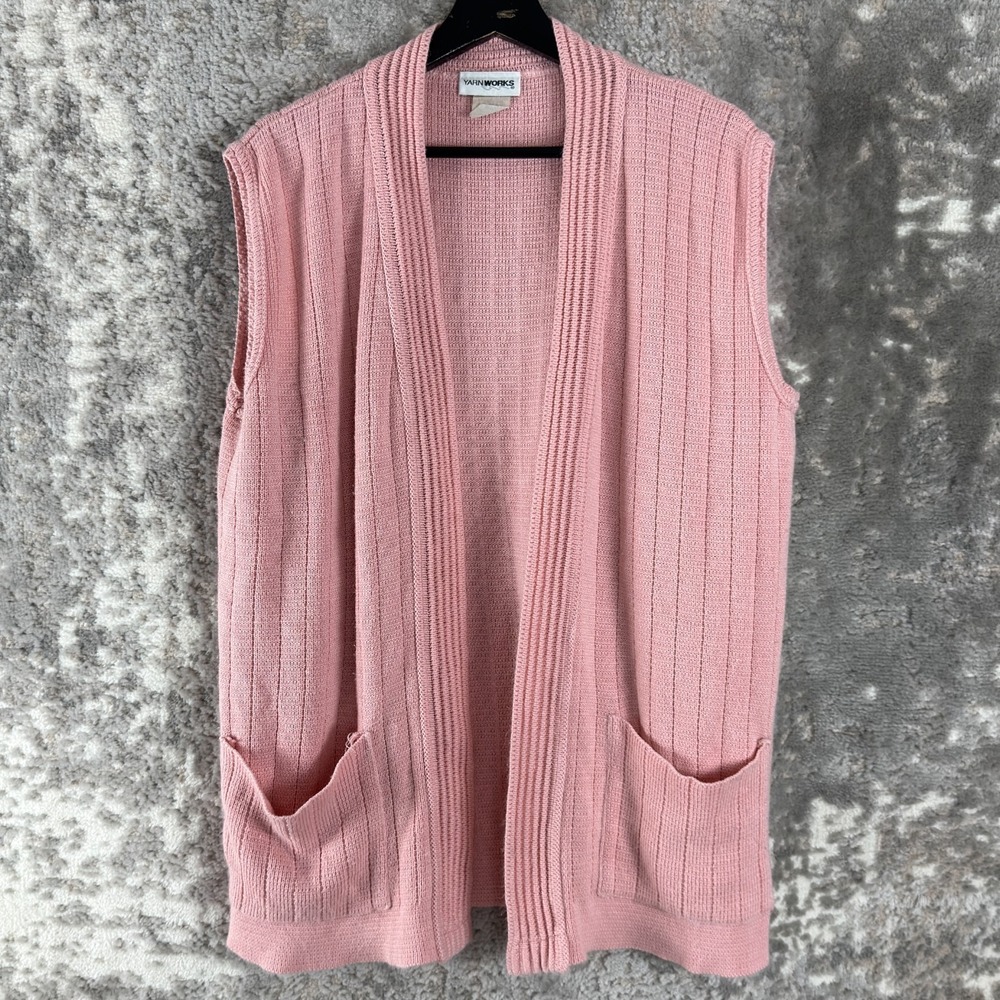 Yarn Works Size M Ribbed Outdoor Open Front Cardigan Sweater Pink Sleeveless